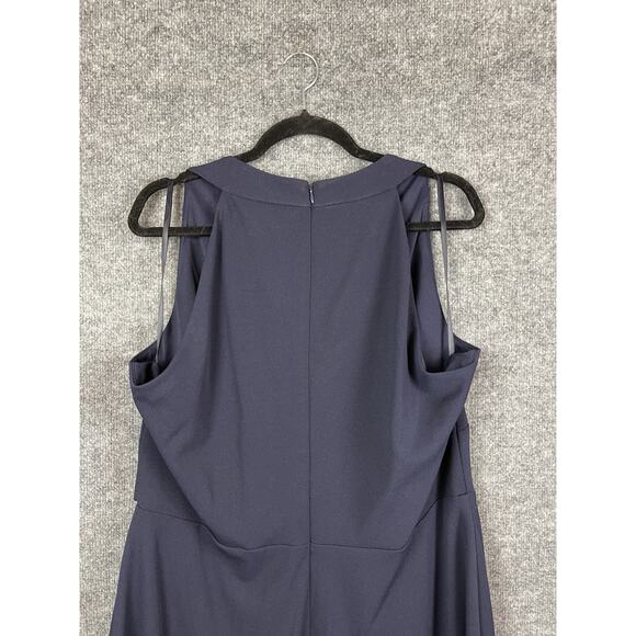 Ralph Lauren Crepe Sleeveless Dress Navy Blue Midi Gold Plated Logo Size 16 - Picture 10 of 16